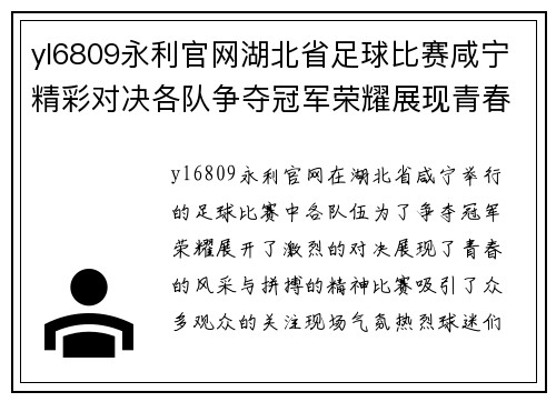 yl6809永利官网湖北省足球比赛咸宁精彩对决各队争夺冠军荣耀展现青春风采