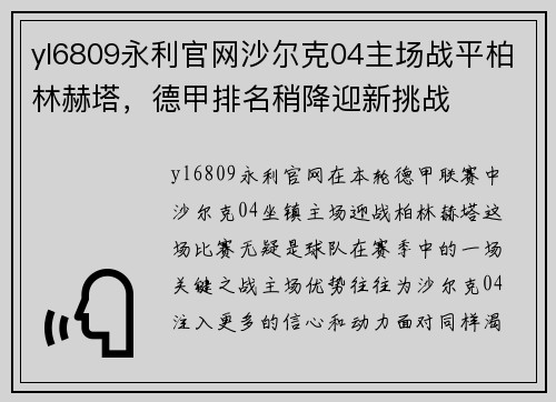 yl6809永利官网沙尔克04主场战平柏林赫塔，德甲排名稍降迎新挑战